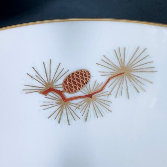 Fukagawa Arita Pine Cone (1) Soup Bowl Green/Gold Needles Brown/Gold Branches - Picture 4 of 16